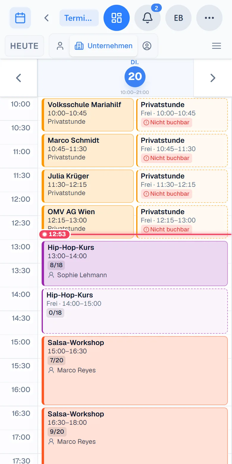 No-Shows und Doppelbuchungen in Capwork auf dem Smartphone