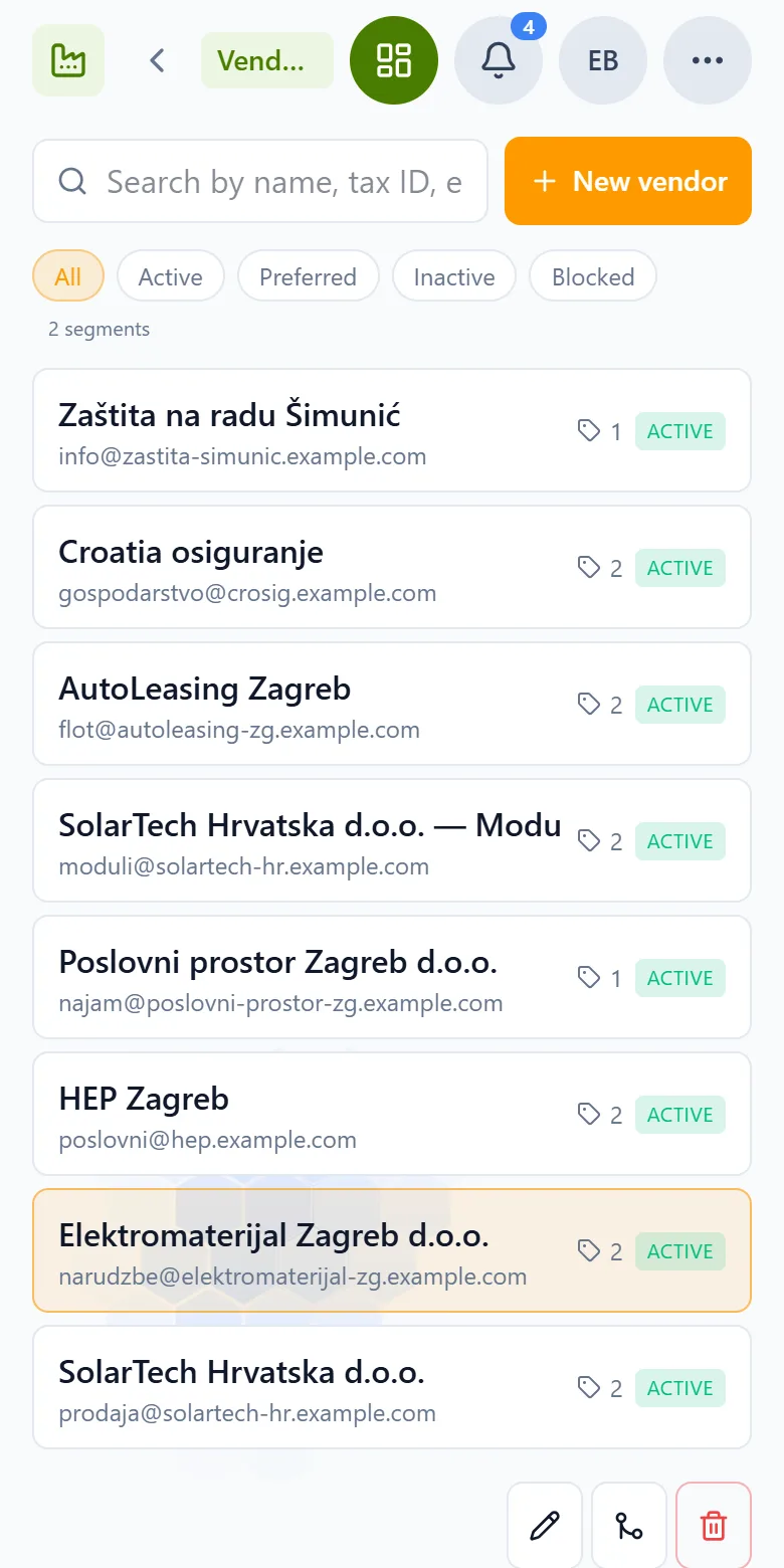 Suppliers at a glance in Capwork on a phone