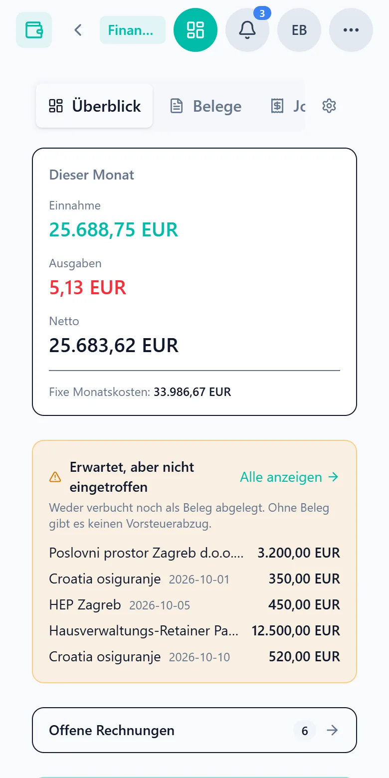 Finanzen in Capwork auf dem Smartphone