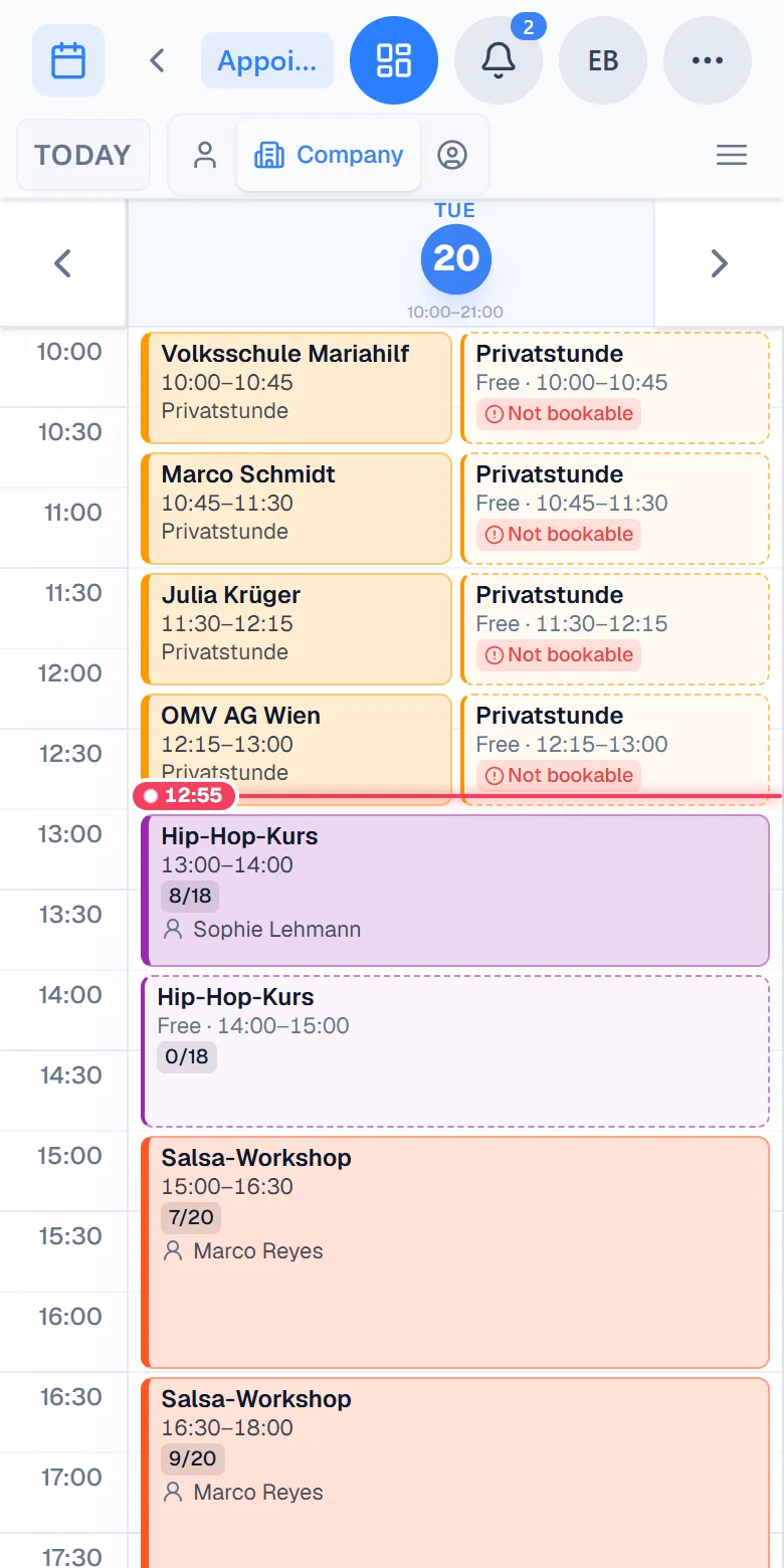 No-shows and double-bookings in Capwork on a phone