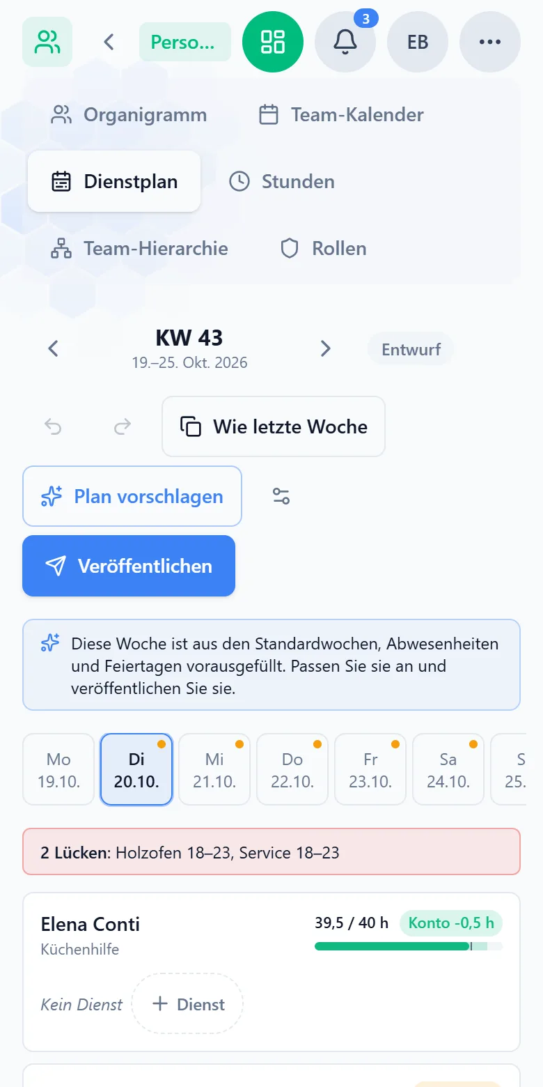 Dienstplan in Capwork auf dem Smartphone