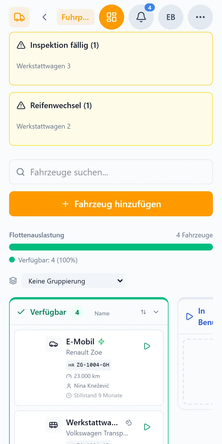 Fuhrpark im Griff in Capwork auf dem Smartphone