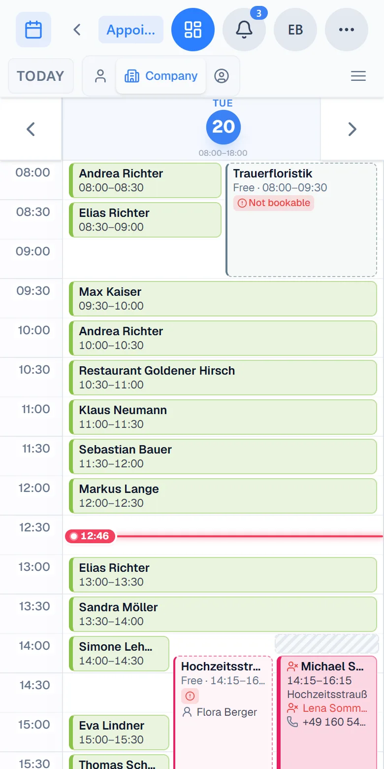 Capwork's booking calendar on a phone