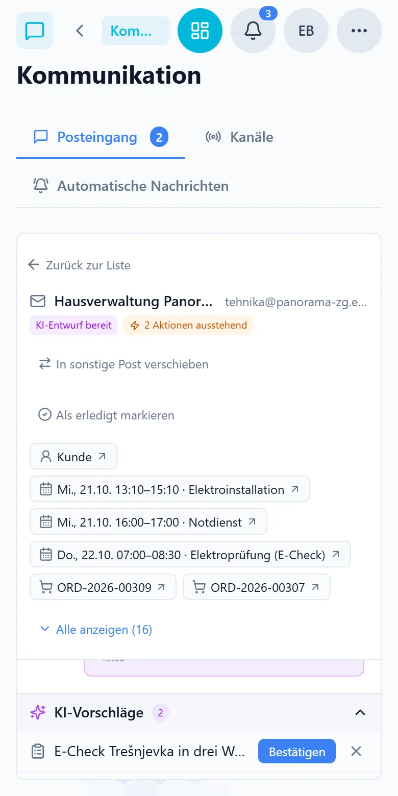Anfragen an fünf Orten in Capwork auf dem Smartphone